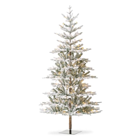 8ft. Pre-Lit Deluxe Flocked Slim Fir Artificial Christmas Tree, Warm White LED Lights
